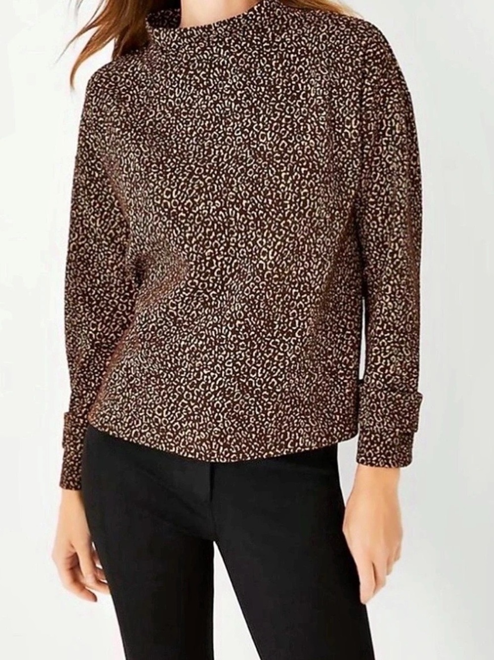 Ann Taylor Petite Animal Print Blouse in Brown & Gold Size Medium